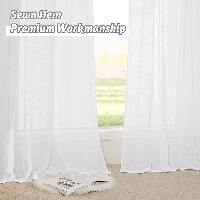 RYB HOME Light Filtering Linen Sheer Curtains 72 inch Long - Image 5