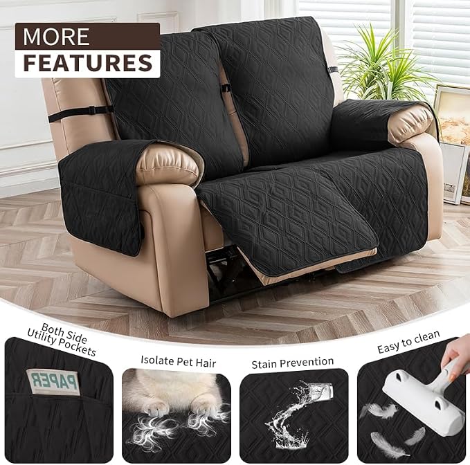 Genina Black Waterproof Loveseat Recliner Cover, Sofa Cover - Image 3