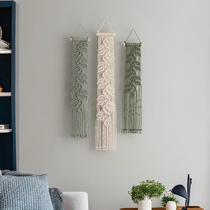 M MANUAL 3 Pcs Macrame Leaf Wall Hanging Bohemian Wall Decor Feathers Wall Art - Image 6