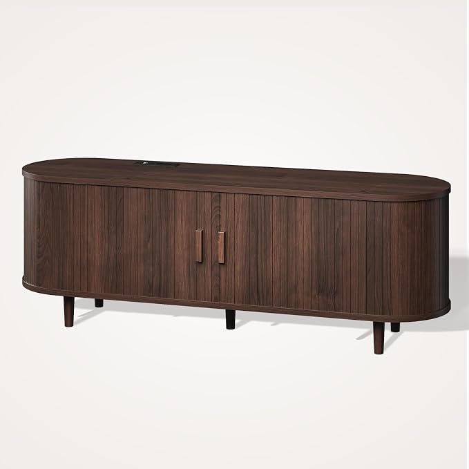 58" Mid Century Modern TV Stand, Wood TV Consoles - Image 9