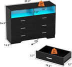FJTJBSI Dresser with Power Outlets and LED Lights Wooden 6 Drawer Dresser with - Image 3