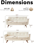 Tbfit Mid Century Modern Sofa Couch, Loveseat & Standard Sofa | linen fabric - Image 2