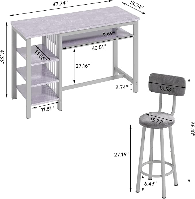 AWQM 3-Piece Bar Table and Chairs Set, Modern Glay Table - Image 7