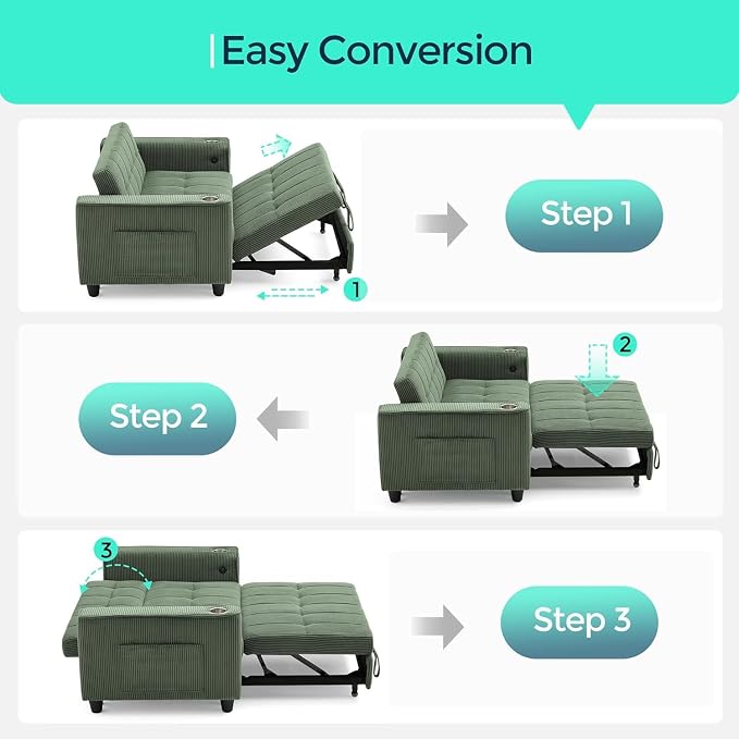 LINSY 54" Pull Out Couch with Charging Station - Image 4