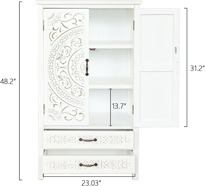 LKTART 48" Tall Vintage Sideboards Carved Wood Buffet Cabinet, Farmhouse Pantry - Image 2