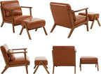 Accent Chair and Ottoman Set, Mid-Century Modern Faux Leather Armchair - Image 9