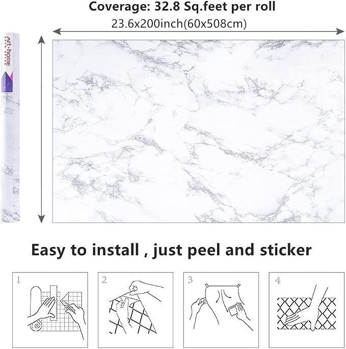 Arthome 60 x 508 cm Peel and Stick Marble Contact Paper, Self-Adhesive - Image 7