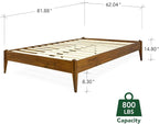 Bme Dinkee Wooden Queen Bed Frame, 15 Inch Height, Elegant Minimalist Modern - Image 2