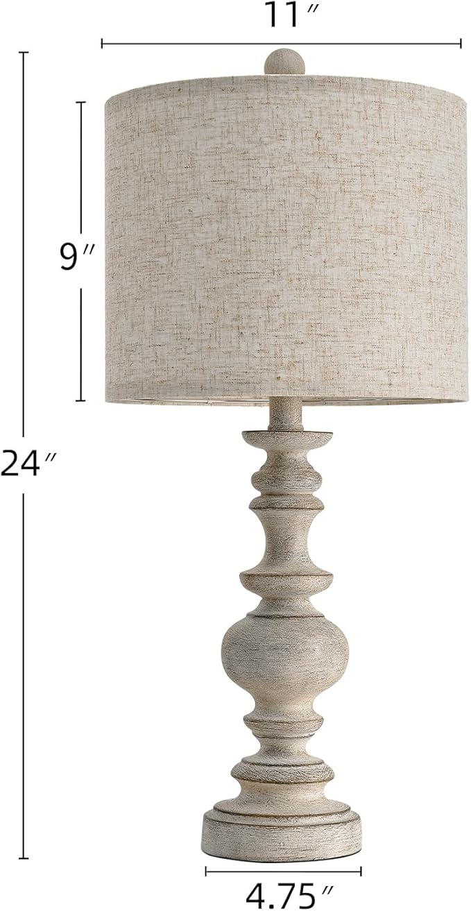 BOBOMOMO 24" Farmhouse Retro Table Lamp Set of 2, Traditional Resin Lamps - Image 4