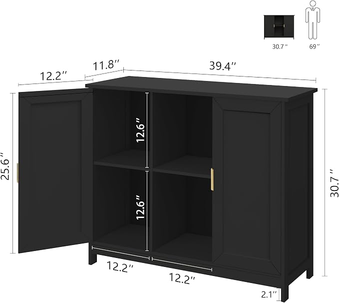 TaoHFE Black Buffet Cabinet, Modern Narrow Sideboard Buffet Cabinet Wooden Side - Image 3