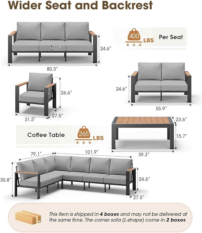 Aluminum Outdoor Patio Furniture Set 8 Seats, Outdoor Sectional Corner Sofa - Image 3
