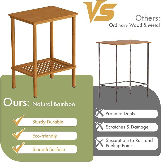 2-Tier Small Side Table, Narrow Entryway Table, Bedside End Table, Bamboo Night - Image 6