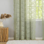 YJ YANJUN Vintage Lace Curtains 96 Inches Long- Victorian Floral Boho Green - Image 5