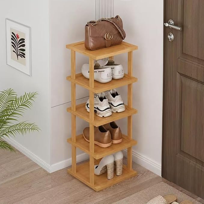 SAN HE Bamboo Shoe Rack 5Tier- Vertical Shoe Rack by SANHE