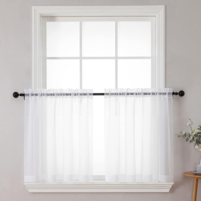 Chyhomenyc Sheer White Curtains 24 Inch Length Set | Small Window Curtains by Chyhomenyc