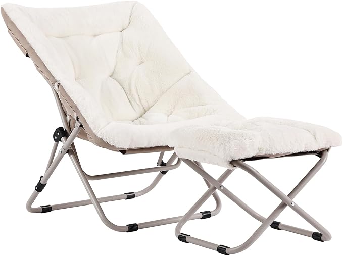Tiita Folded Chair with Straight Ottoman, Soft Faux Fur Oversized Folding by TiitaHome