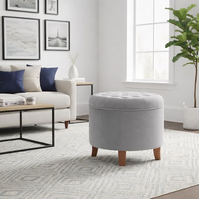 HomePop by Kinfine Fabric Upholstered Round Storage Ottoman - Image 10