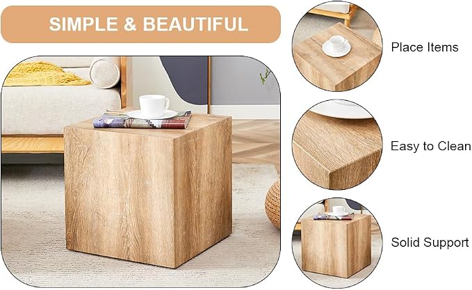 16'' Cube Coffee Table with Wood Grain Pattern, Square No Assembly End Table - Image 8