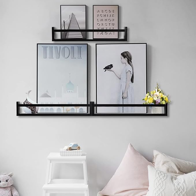 AZSKY Classic Nursery Book Shelves Black Wooden Floating Shelves Wall Bookshelf - Image 5