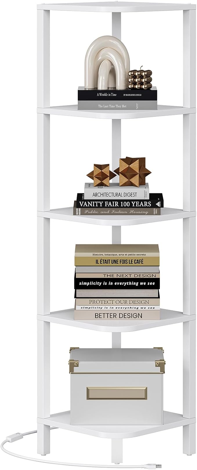 TUTOTAK Corner Shelf with LED Light, 5-Tier Corner Bookshelf - Image 9