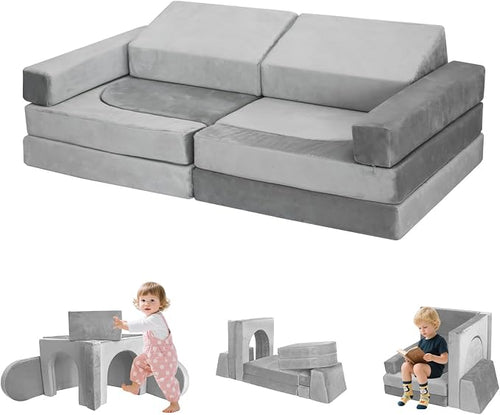 10 Pcs Modular Kids Play Sofa – Versatile Convertible Foam Cushion that Doubles by FURNAWAY