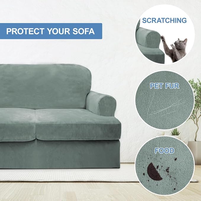 CUCRAF Cushion Sofa Cover 4 Piece Slipcovers, Soft Thick Velvet Couch Cover - Image 4