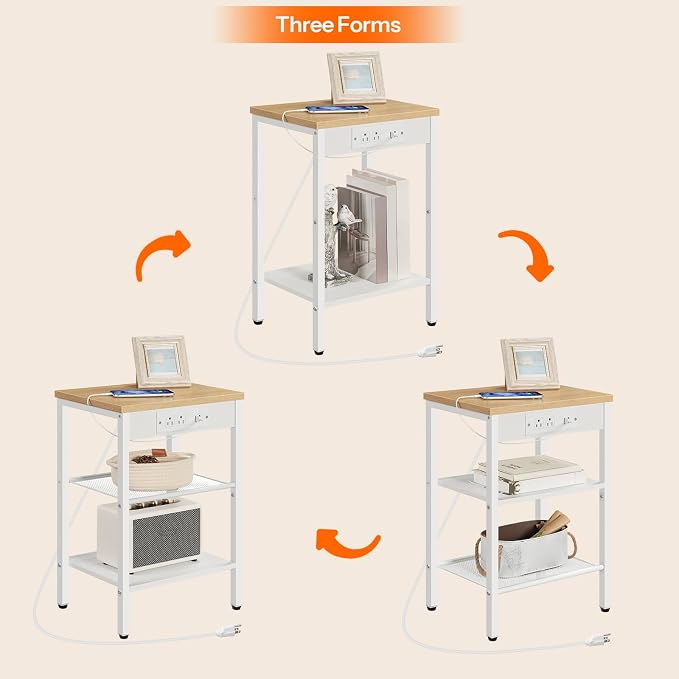 HOOBRO Side Table with Charging Station and USB Port, Small End Table - Image 7