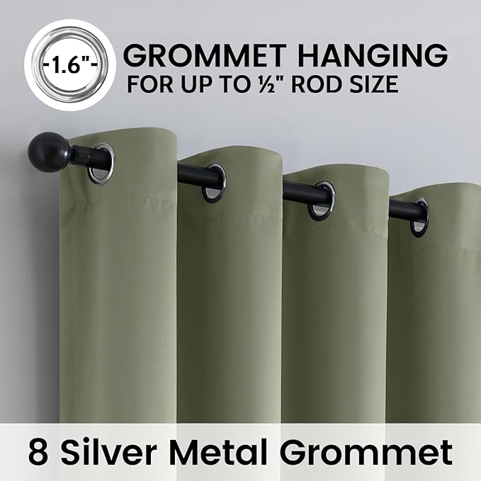 SimpleHome Light Sage 100% Blackout Curtains Room Darkening Living Room 96 | - Image 6