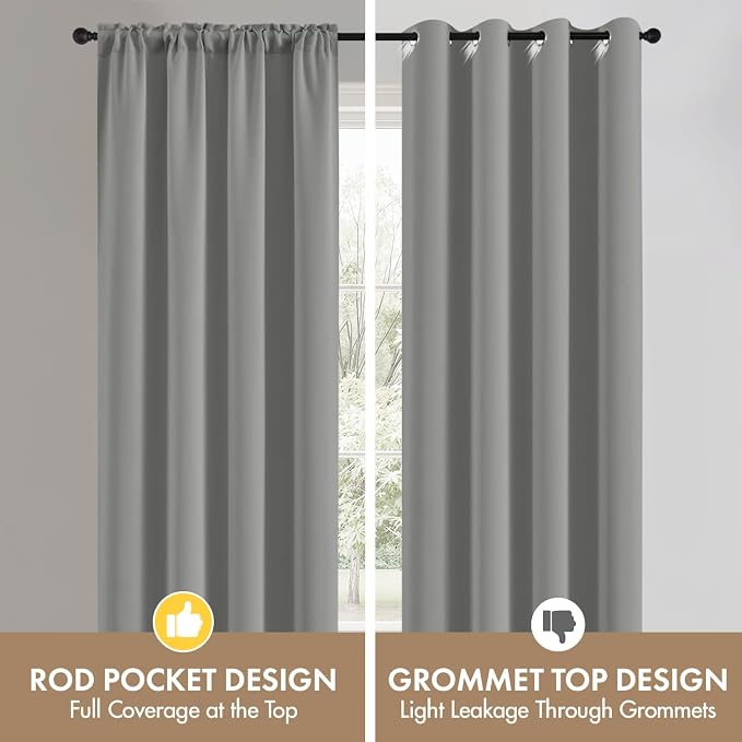 MIULEE Set of 4 Light Grey 45 Inch Short Blackout Kitchen Window Curtains | - Image 7