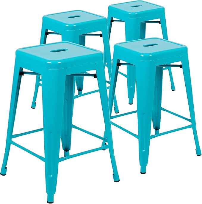 Flash Furniture Lily 24" High Metal Counter-Height, Indoor Bar Stool in Teal by FlashFurniture