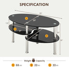 Tangkula Glass Coffee Table, 2-Tier Modern Oval Smooth Glass Tea Table End Table - Image 3