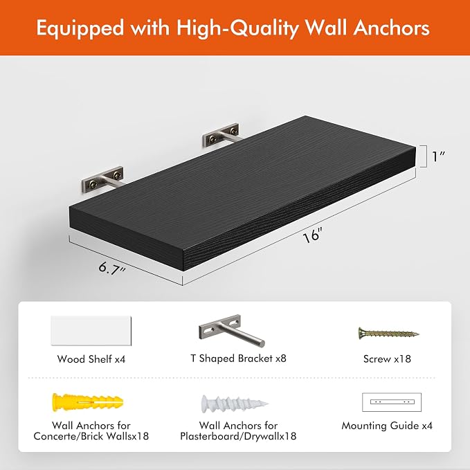 YUFLINX 16’’Black Floating Shelves - Image 6