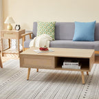 Rattan Center Table and Nightstand Set, 3-Piece Wood Living Room Table Set - Image 2
