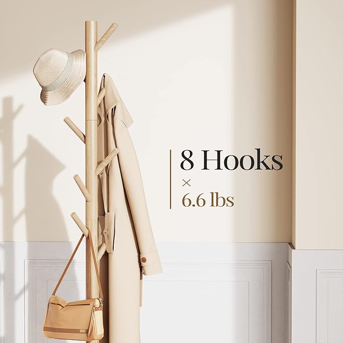 Pipishell Coat Rack Sturdy Wooden Coat Rack Stand, Adjustable Coat Tree - Image 2