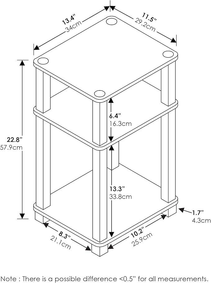 Furinno JUST Side Table Set of 2, 3-Tier Open Shelf End Table, Toolless - Image 3