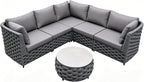 TWT Dark Gray 6-Piece Modular Outdoor Sectional Sofa Set, 5-Seater Woven Rope by TWT
