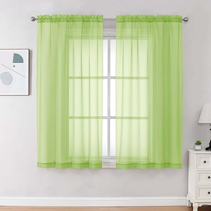 Sheer Curtains 63 inch Length 2 Panels Set by OVZME