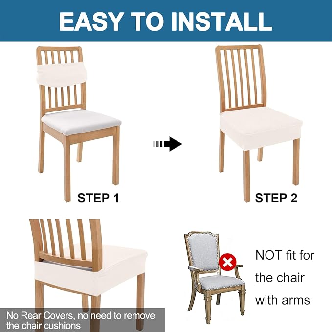 Smiry Waterproof Seat Covers for Dining Room Chairs Set of 8, Stretch Jacquard - Image 5