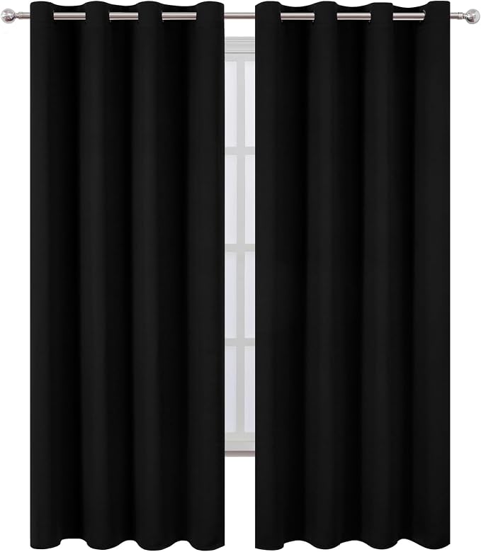 Blackout Curtains 52 x 90 Inch Long Black Curtains Set of 2 Panels Room - Image 2