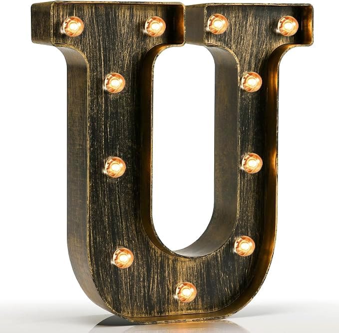 Pooqla Vintage Light Up Marquee Letters with Lights – Illuminated Industrial Style Lighted Alphabet Letter Signs - Coffee Bar Apartment Bedroom Wall Home Initials Decor A-Z by Pooqla