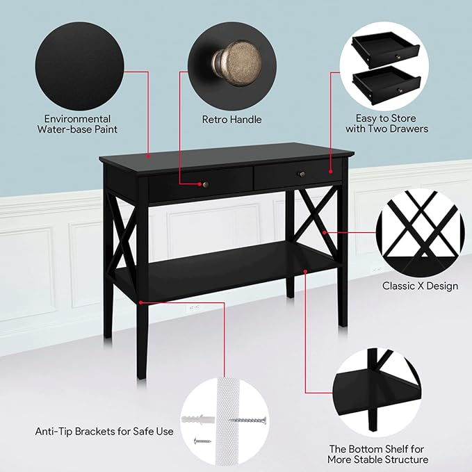 ChooChoo Console Table with Drawers, Narrow Wood Accent Sofa Table Entryway - Image 5