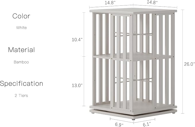 YOWOS Rotating Bookshelf Tower, 360° Display Spinning Bookcase, Bamboo - Image 2