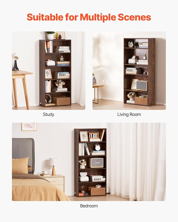 VEVOR 5 Tiers Narrow Bookshelf, 53 in Wooden Open Bookcase - Image 7