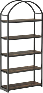 Nathan James Haven Etagere Bookshelf, 5-Shelf Bookcase in Nutmeg Wood and Black - Image 6
