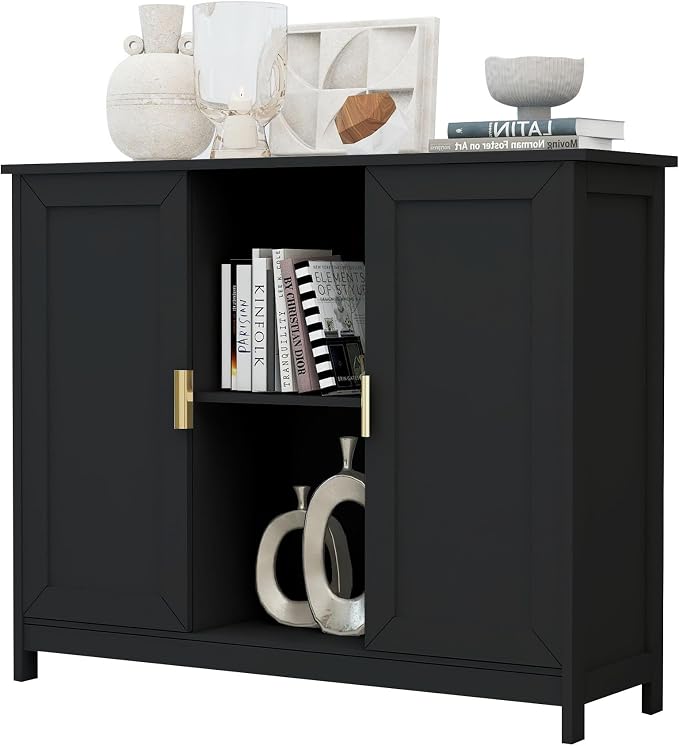 TaoHFE Black Buffet Cabinet, Modern Narrow Sideboard Buffet Cabinet Wooden Side by TAOHFE