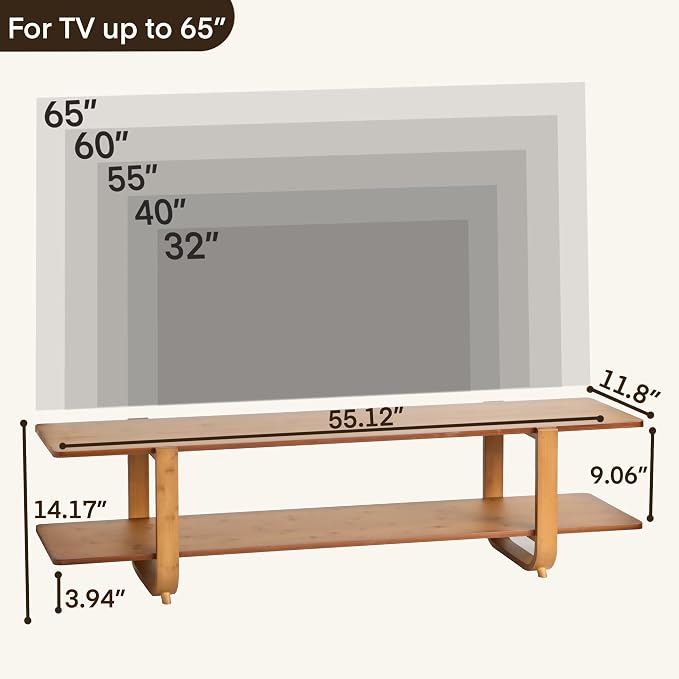 Bamboo TV Stand for TVs up to 65", Media TV Console Table - Image 2