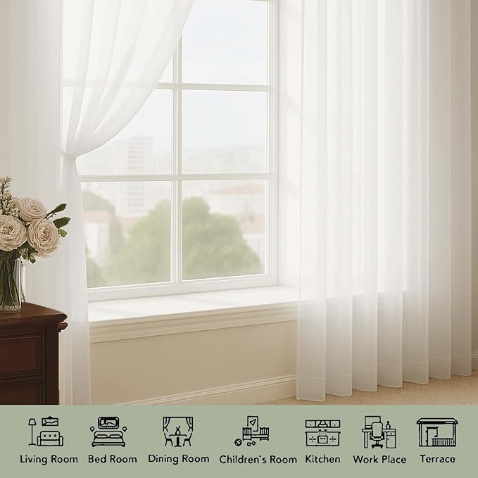 Ivory Sheer Curtains 108 Inches Long - Image 3