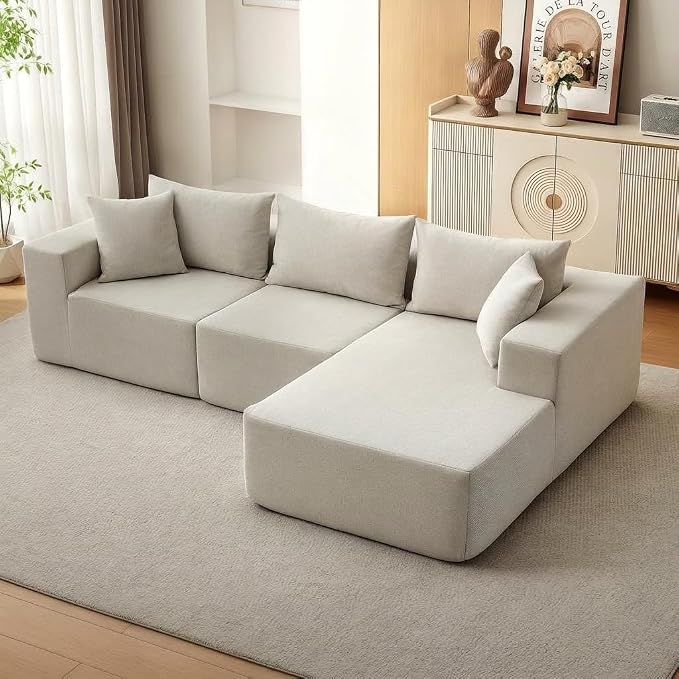 Corduroy Modular L Shape Sofa, Cloud Feel Compressed Sectional Couch - Image 8
