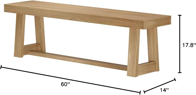 Plank+Beam 60 Inch Farmhouse Dining Bench, Solid Wood Entryway Bench, Wooden - Image 2