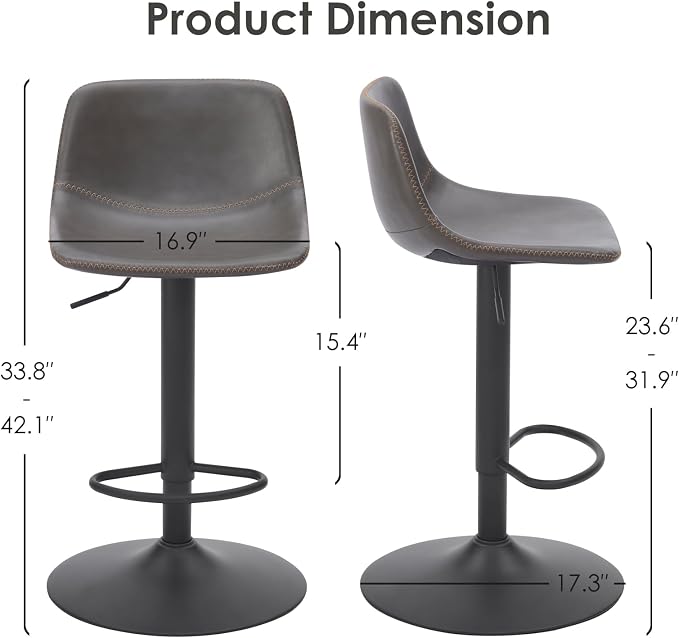 Adjustable Bar Stools Set of 2, Mid Century Modern Swivel Bar Stools, - Image 2